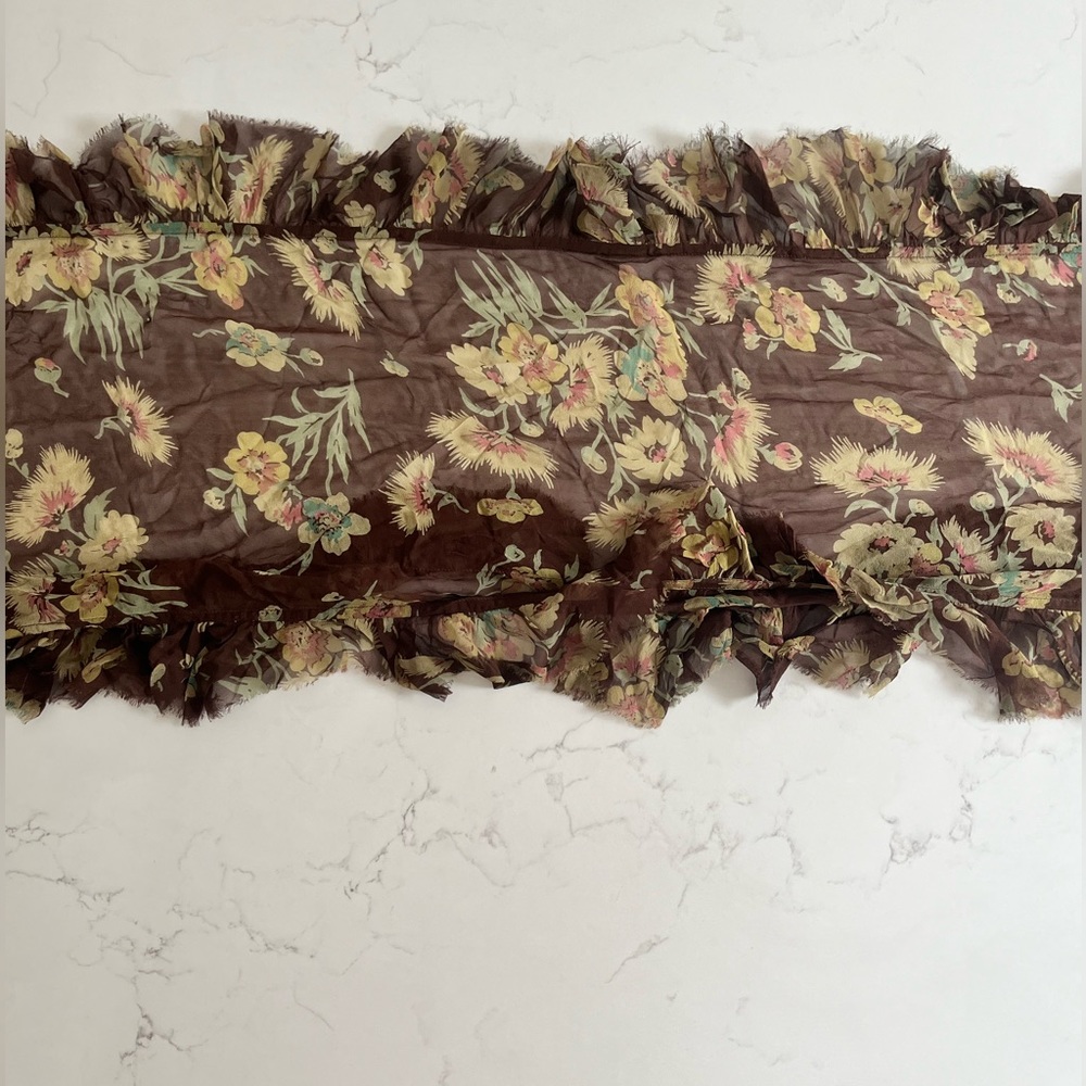 Ralph Lauren Chocolate Ruffle Flower Silk Scarf